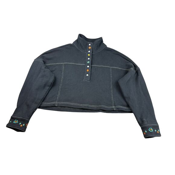 Something Navy Women Small Black Cropped Sweatshirt Contrast Stitching - Picture 1 of 10